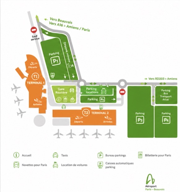 Plan de l'aéroport Aéroport de Paris-Beauvais-Tillé : terminaux, parkings et accès