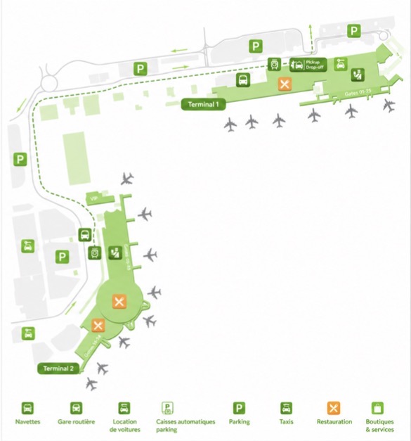 Plan de l'aéroport Aéroport de Nice-Côte d'Azur : terminaux, parkings et accès
