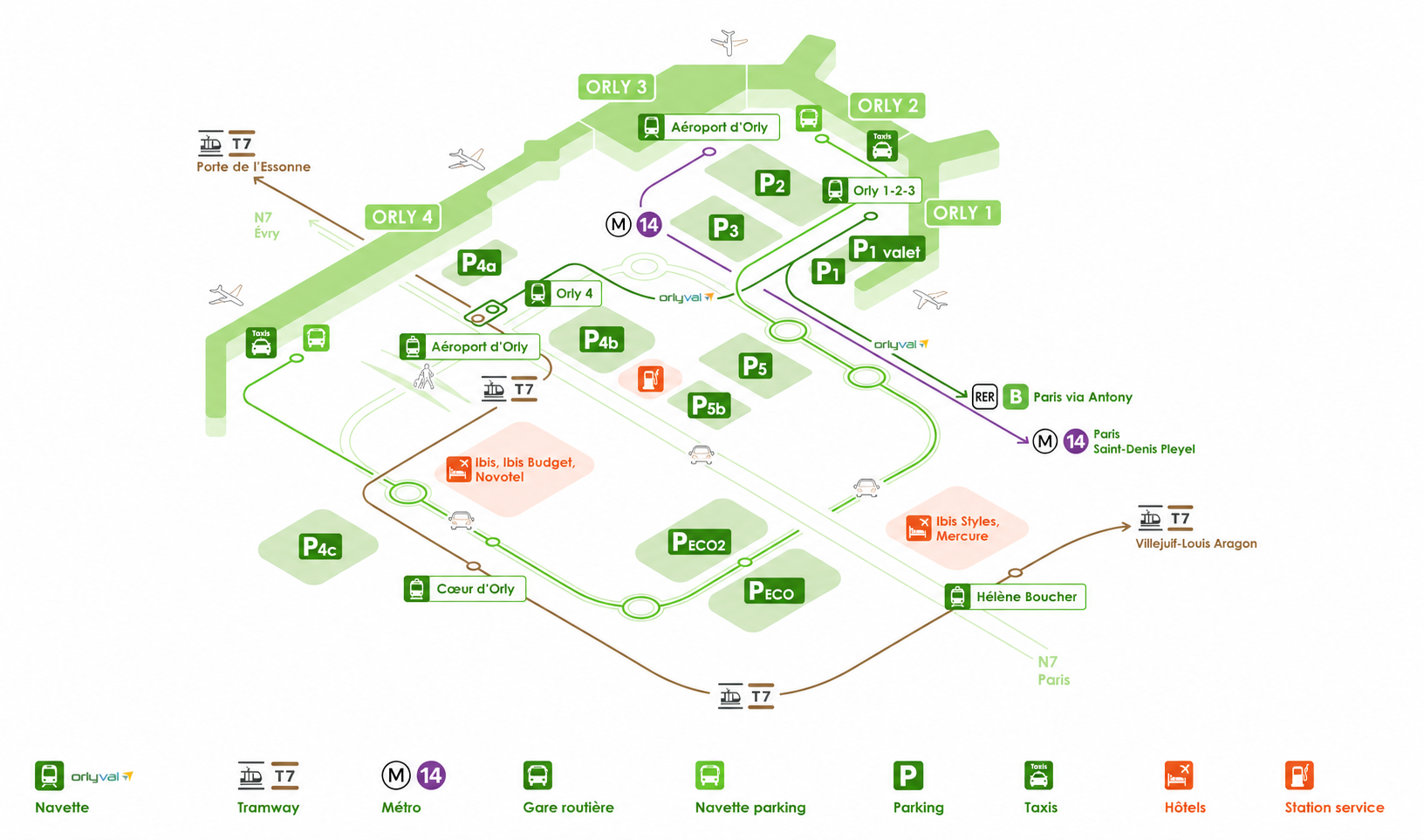 Plan de l'aéroport Aéroport de Paris-Orly : terminaux, parkings et accès